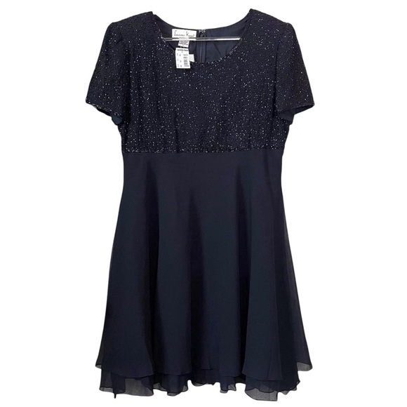 New Vtg Laurence Kazar Beaded Modest Cocktail Mini Dress Black Size XL - Picture 1 of 8
